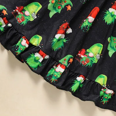 Toddler Kids Baby Girl Christmas Dress Outifts, Long Sleeves Cartoon Prints Party Dress With Heart Print Vest Coat Xmas Clothes Set