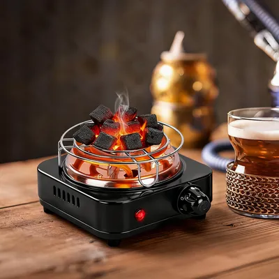 1Pc Electric Charcoal Burner 500W Hookah Charcoal Burner Compact Coal Burner For Hooka Cubes Shisha With Grill And Tongs 5 Temperature Gears Thermostat Control For Spring Summer