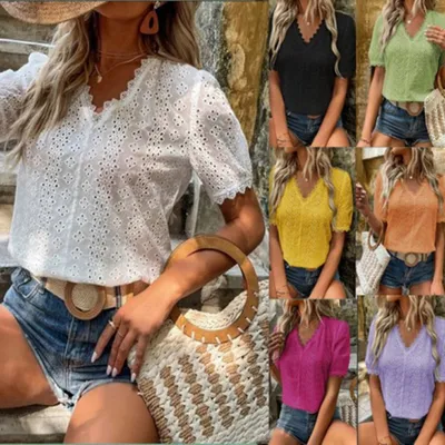 European And American New Short-sleeved Hollow Shirt