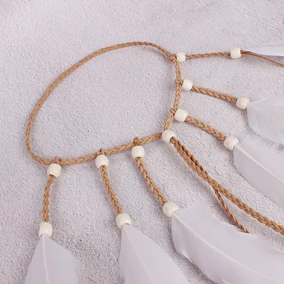 Hand-woven long feather hair band