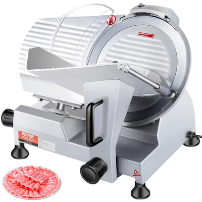 VEVOR 240W Commercial Meat Slicer, Electric Deli Food Slicer, Carbon Steel Blade Electric Food Slicer, 350-400RPM Meat Slicer, 0 - 0.47 Inch Thickness Adjustable For Commercial And Home Use