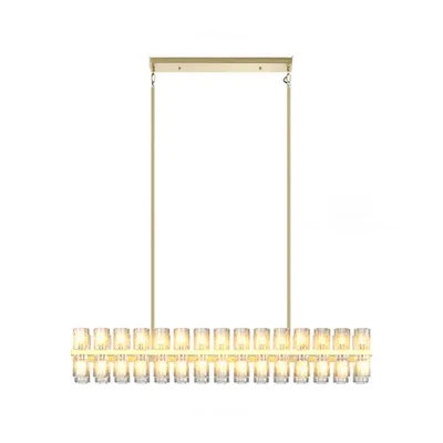 Crystal Brass Rectangle Chandeliers For Dining Room, 54in Gold Farmhouse Chandeliers For Dining Room, Modern Rectangle Crystal Chandelier For Kitchen Island Living Room, Includes 60XG4 Bulbs