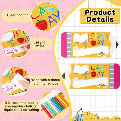 First And Last Day Of School Board Sign,Double Sided Printing Pencil Chalkboard For 1st Day Of Kindergarten Preschool, Back To School Supplies Photo Props Clearance