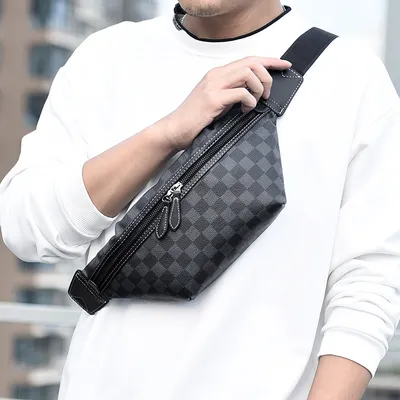New Men's Plaid Wind Chest Bag Shoulder Messenger Waist Bag