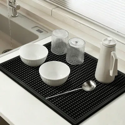 Set Of 2 18x12 Inch Heat Resistant Rubber Drying Mats, Multi Purpose Dish Draining Pads For Kitchen Countertops.