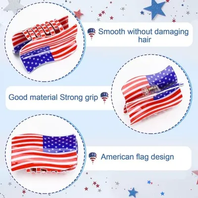 3Pcs American Flag Shaped Claw Clips USA Patriotic 4th Of July Design Hair Accessories Red White