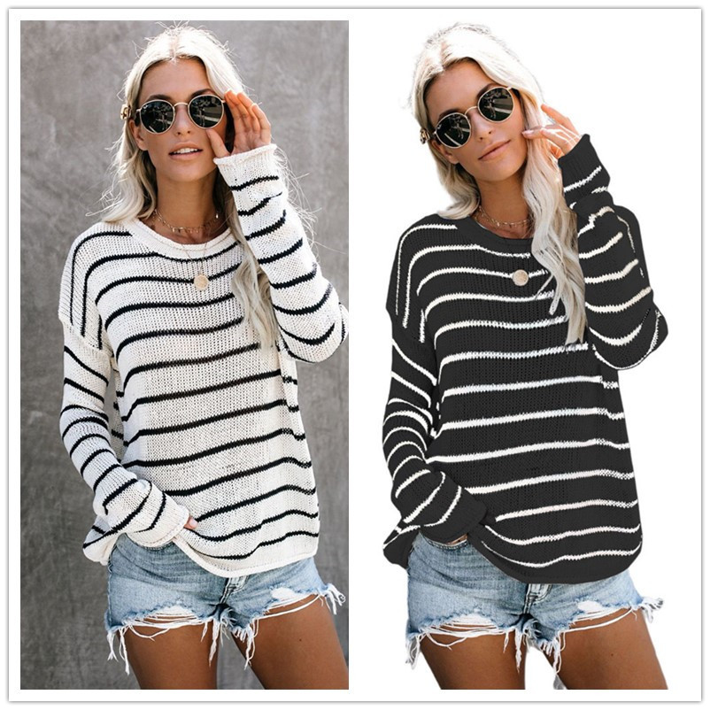 Striped panel knit sweater