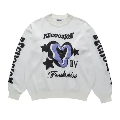 Cotton English Heart Dissolving Printing Foaming Sweater Pullover Knitwear