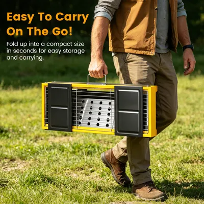 1Pc Portable Folding Charcoal Grill Stainless Steel Camping BBQ Grill With Side Panels Compact Tabletop Barbecue Grill With Carry Handle For Picnic Beach Travel
