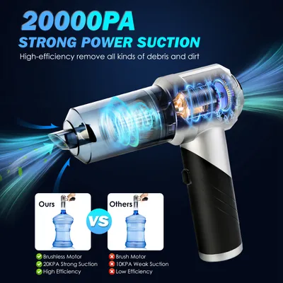1Pc Cordless Car Vacuum Cleaner Portable Handheld Vacuum With 20000PA Suction Brushless Motor 3 Suction Levels Type-C Rechargeable Compressed Air Duster Blower For Home Car Camp Office