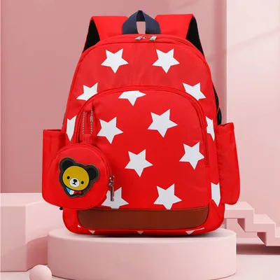 Teens Soccer Fan Backpack,Star Print With Cute Bear Coin Purse, Lightweight Stadium Bag For World Cup, Sports Events & School