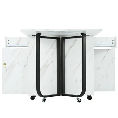 Folding Dining Table 1 Piece With Cupboard And 2 Drawers, Folding Kitchen Utility Table, Space-saving Dining Table With 4 Supporting Legs On Gliders White  Black