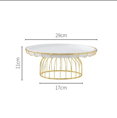 Golden Cake Stand Set, Three-layer Snack Stand, Ceramic High Plate