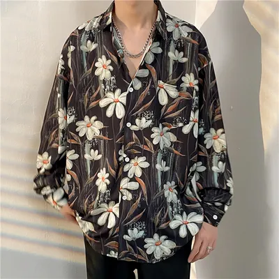 Men's Loose Trend Retro Long-sleeved Floral Shirt