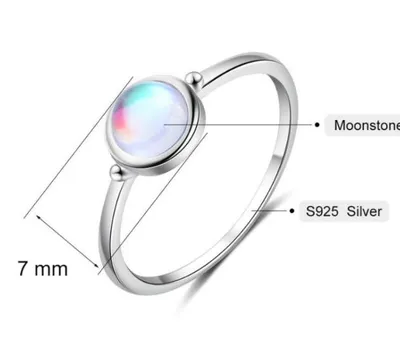 Fashion Women's Round Moonstone Silver Ring