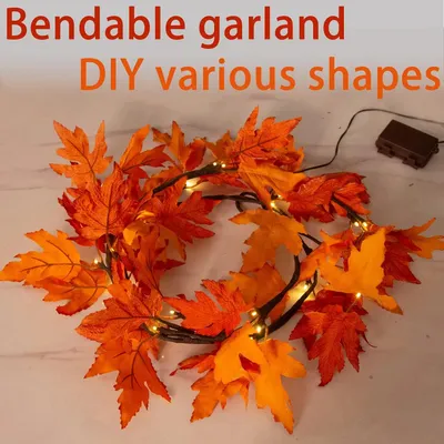 9.52FT  144 LED Autumn Decorative Lights, Home USB-powered Waterproof Autumn Wreath, Suitable For Indoor And Outdoor Decoration During Halloween And Thanksgiving