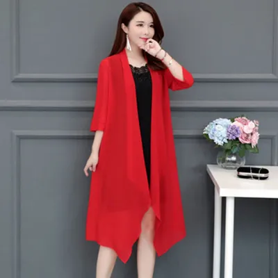 Summer Chiffon Shirt Mid-length Ultra-thin Coat