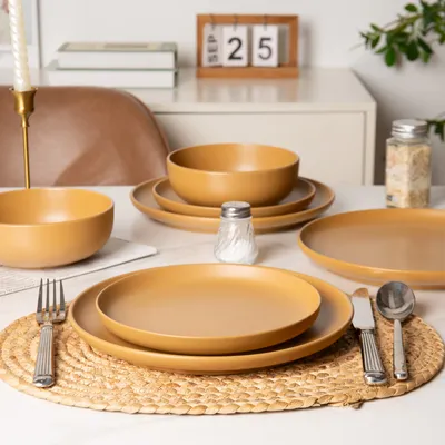 12-Piece Stoneware Dinnerware Sets With Mugs  Microwave & Dishwasher Safe Non-Toxic Dinner Plates Bowls Set  Stackable Matte Glaze Kitchenware For 3