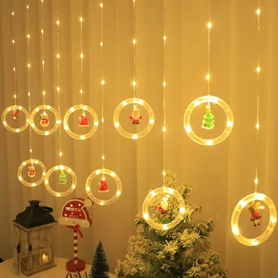 أضواء ستائر عيد الميلاد بتقنية LED، ديكور داخلي، أضواء ستائر مبتكرة، أضواء وامضة لإضفاء جو عيد الميلاد