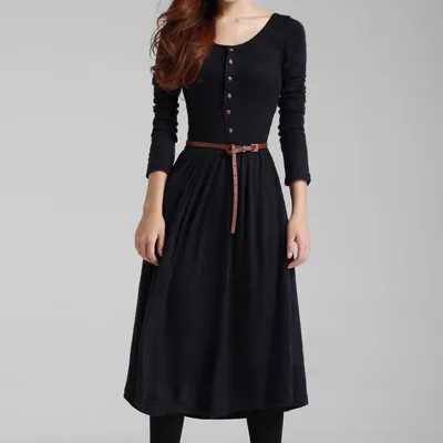 Long-sleeve Button Retro Art Style Knitted  Dress