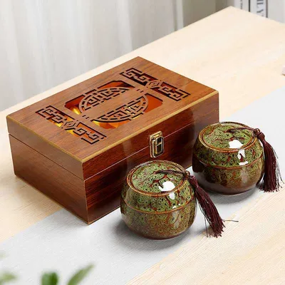 Ceramic Kiln Turned Tea Canister Wooden Box