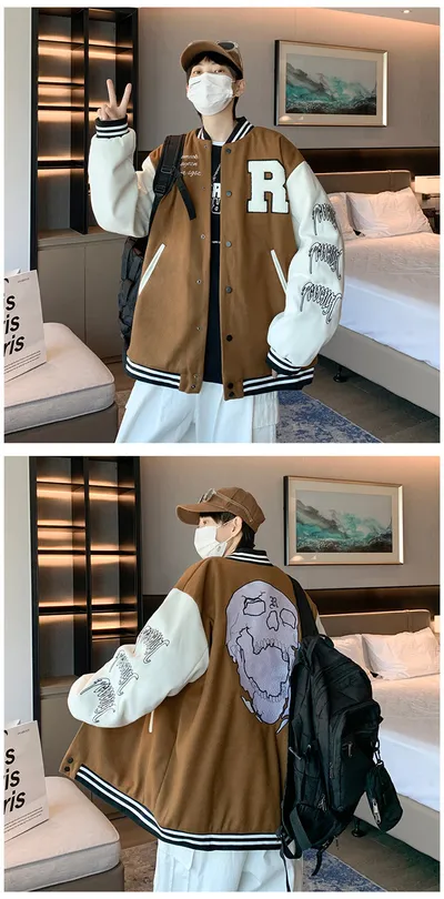 Coat Men's Hong Kong Style Trendy Brand Ins Loose Sports Baseball Uniform Harajuku Style Retro Casual Jacket Top