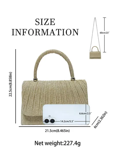 Festival Gold Crinkle Handbag - Party Must-Have Dressy Clutch, Elegant Shoulder Bag For Banquet