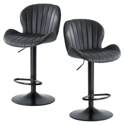 Modern Bar Stools Set Of 2, Adjustable Faux Leather Upholstered Swivel Bar Stools