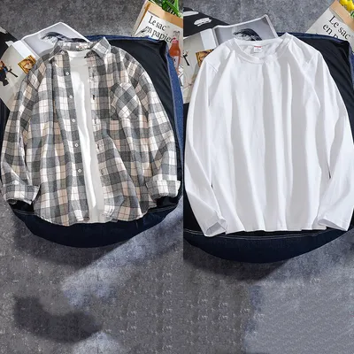 Spring And Autumn Ins Plaid Shirt Men's Long Sleeve