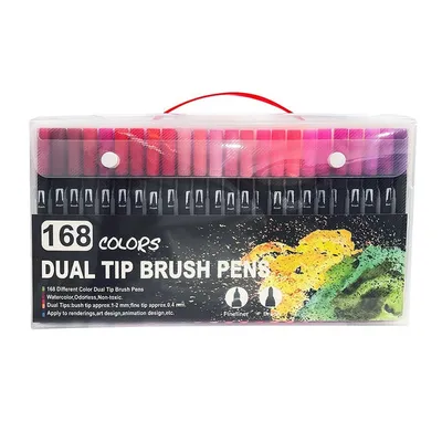 168 Colors Dual Tip Brush Markers Set Black Barrel Watercolour Pens For Colouring Drawing Sketching Calligraphy Art Supplies With Carry Case
