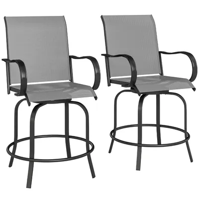 Outdoor Bar Stools Set Of 2, 360 Swivel Bar Height Chairs,Gray