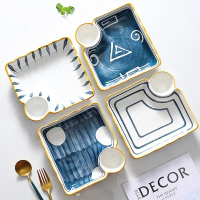 Japanese Style Ceramic Dumpling Plate With Vinegar Dish