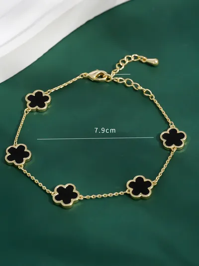 Real Gold Plated Five Petal Flower Bracelet For Women