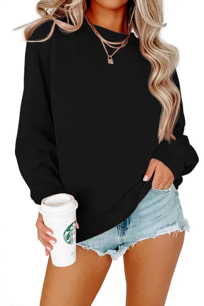Solid Color Crew Neck Coat Long Sleeve Hoodie