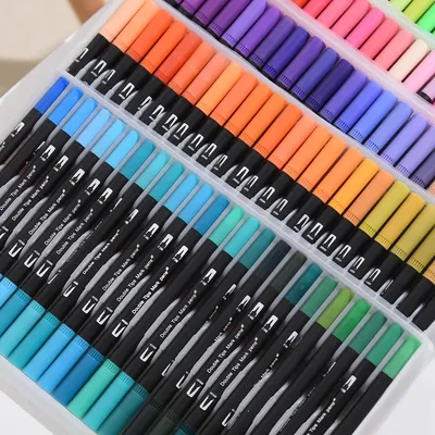 168 Colors Dual Tip Brush Markers Set Black Barrel Watercolour Pens For Colouring Drawing Sketching Calligraphy Art Supplies With Carry Case