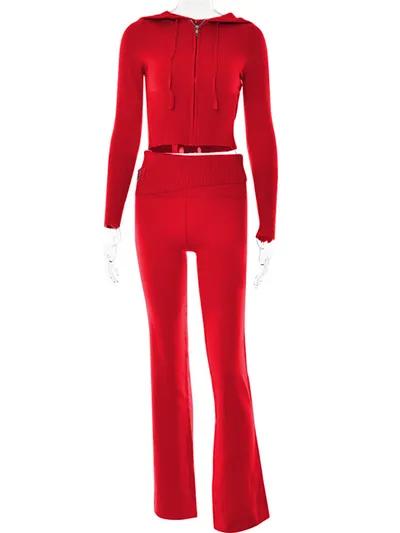 Hoodie Suit Sports Leisure Sexy Zip Long Sleeve Sweater And High Waist Long Pants Set Women's Clothing