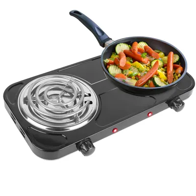 2 Color Options -- 1Pc 2000W Electric Double Burner For Spring Season Cooking Portable Coil Heating Hot Plate Stove Countertop RV Hotplate With Non Slip Rubber Feet 5 Temperature Adjustments
