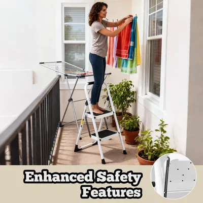 2 Step Folding Ladder Stool In White - Compact Design For Home Use