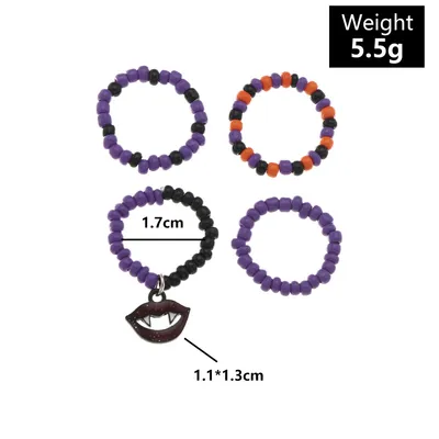 New Retro Purple Halloween Rice Bead Ring Set