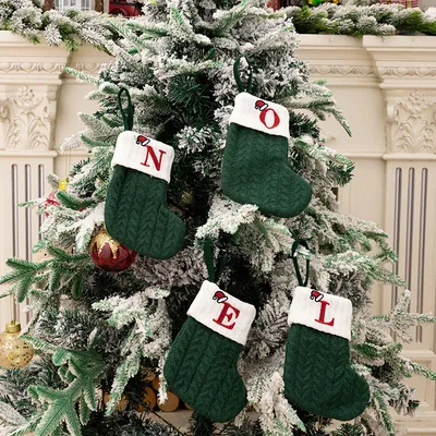 Christmas Decorative Supplies Green Letter Knitted Socks