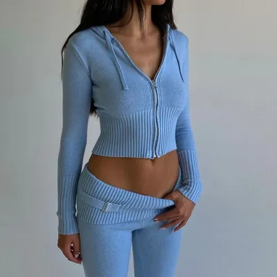 Hoodie Suit Sports Leisure Sexy Zip Long Sleeve Sweater And High Waist Long Pants Set Women's Clothing