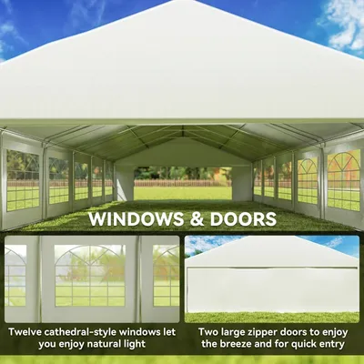 خيمة حفلات خارجية كبيرة من Outsunny بمقاس 23 × 39 قدمًا، مزودة بجدران جانبية ونوافذ واقية قابلة للإزالة، لون أبيض، عبوات متعددة
