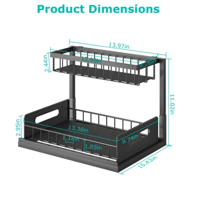2 Tier Under Sink Organizers Pull Out Under Cabinet Basket Storage Shelf Sliding Drawer For Kitchen Bathroom