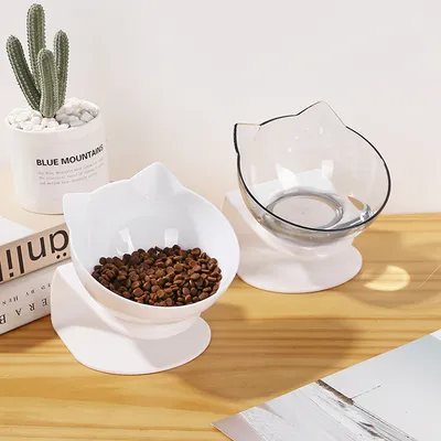 New Inclined Food Cat Ear Oblique Mouth Transparent Single Pet Bowl