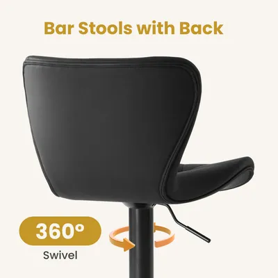 Modern Bar Stools Set Of 2, Adjustable Faux Leather Upholstered Swivel Bar Stools