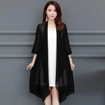 Summer Chiffon Shirt Mid-length Ultra-thin Coat