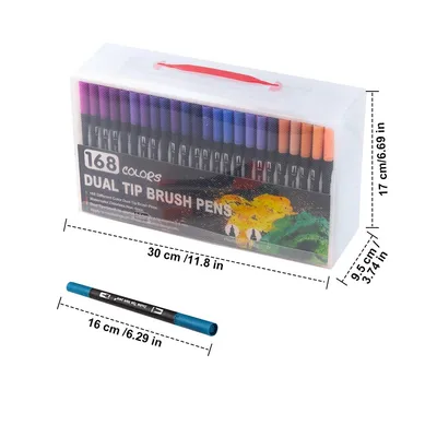 168 Colors Dual Tip Brush Markers Set Black Barrel Watercolour Pens For Colouring Drawing Sketching Calligraphy Art Supplies With Carry Case