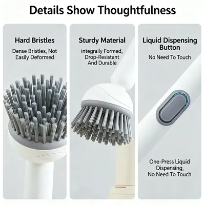 Long Handle Dish Brush With Soap Dispenser, 360 Rotating Pot Scrubber With 6 Adjustable Angles, Non-Scratch Kitchen Cleaning Brush For Pans, Dishes And Sink, Ergonomic Scrub Brush With PET Bristles