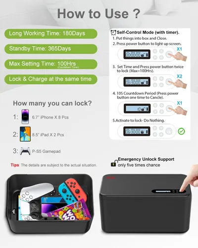 Portable Phone Lock Box With Timer For IPhone And Android Phones, Self-Control Timed Phone Jail Locker To Help Kids,Students, Adults Focus Back, Unplug From Phones Boost Your Mental Wellness