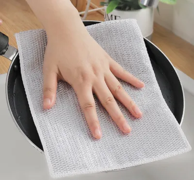 Double Thickened Steel Wire Dish Cloth, Metal Mesh Cleaning Rag, Replace Steel Wool Scrubber, Durable Silver Wire Dishcloth, Non-Stick Oil For Kitchen